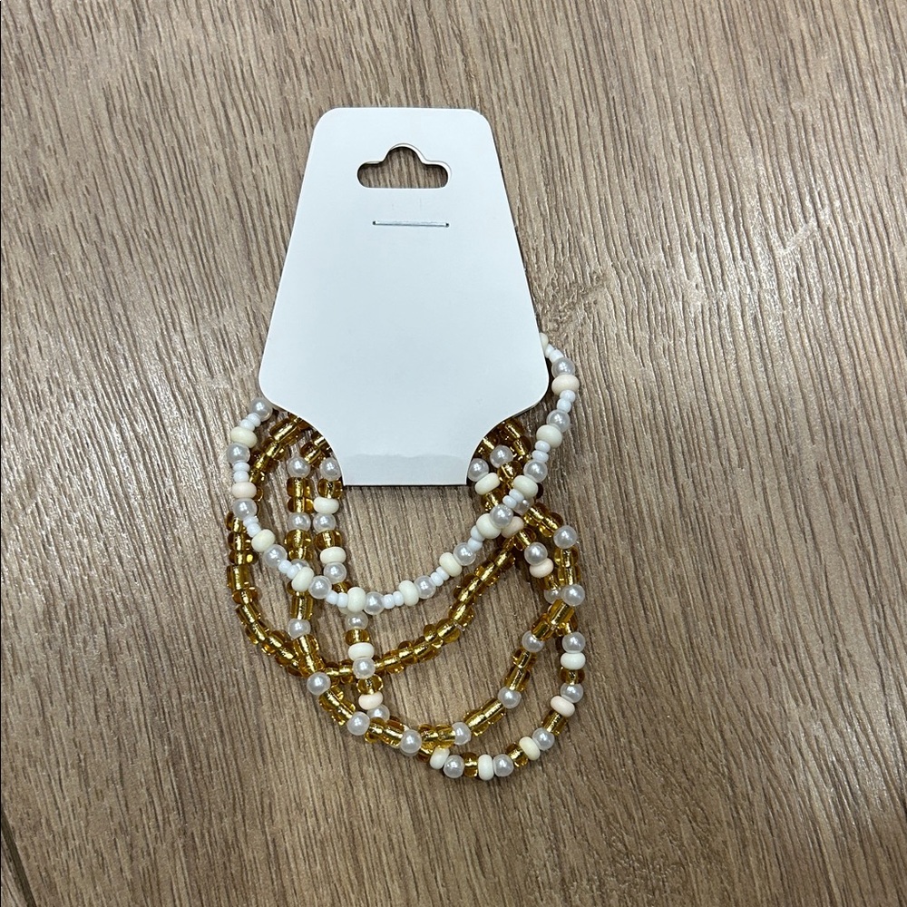 Elegant Gold and White Beaded Bracelet Set